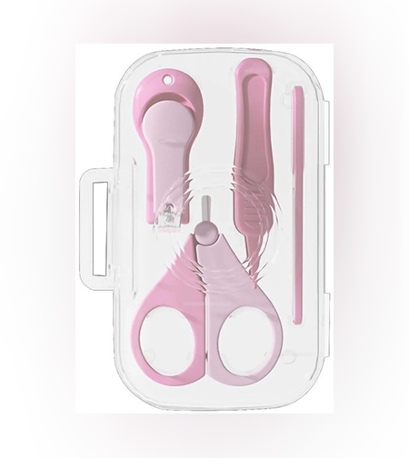 Set 4in1 de Ingrijire Unghii pentru Bebelusi, Flippy, Cutie de Depozitare Texturata, 0-6 Ani, 13.6x8x2 cm, Roz