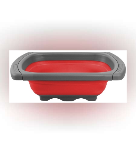 Cos de Scurgere Retractabil pentru Chiuveta, Flippy, cu Filtru, pentru Fructe si Legume, de Uz Casnic, 39x12 cm, Design Extensibil pana la 61 cm, cu Manere de Prindere, Rosu