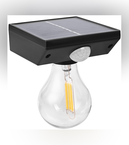 Lampa solara Flippy, pentru exterior, tip bec, rezistenta la apa IP65, material ABS, baterie 3.7V, 1200 mah, 9.5 x 11 cm, autonomie 8 ore, senzor de miscare,  alb cald
