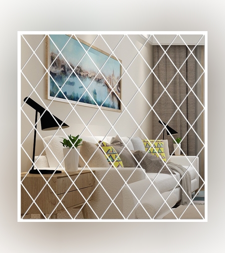 Set 32 de Oglinzi Autocolante pentru Perete, Flippy, sub Forma de Romb, Acril, 14.2x23.6x15.5 cm