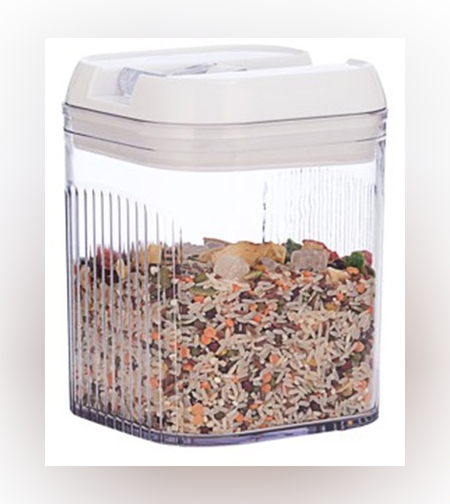 Cutie de Depozitare Alimente, Flippy, Cutie pentru Bucatarie, Cutie pentru Condimente, din PET ABS Silicon, 12.5 x 12.5 x 16.5 cm, 461 g, 1.3L, Transparent Alb