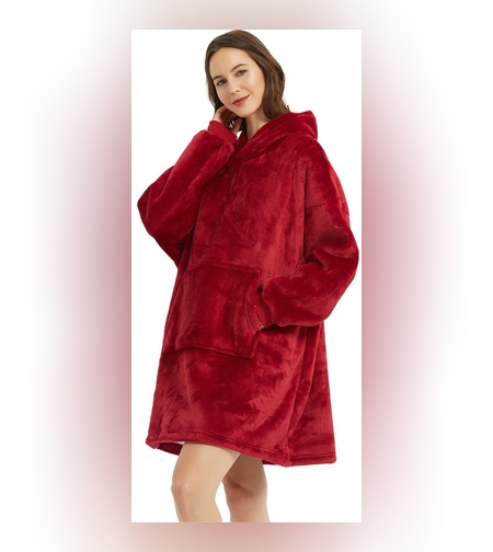 Patura cu Maneci, Gluga si Buzunar Frontal, Flippy, Captusita, Plusata, Usoara si Calduroasa, Poliester, Marime Universala, Rosie