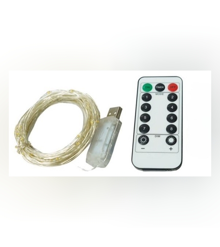 Instalatie Craciun, 5 metri, 50 LED-uri, USB, Telecomanda cu 8 functii, alb cald, Flippy