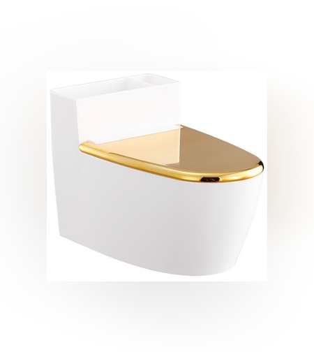 Scrumiera creativa Flippy, Forma de Toaleta, Capac Auriu, Material ABS si Otel Inoxidabil, 12.5 x 9.8 x 8.4 cm, Fixare prin Lipire sau De Sine Statator, pentru Baie, Camera, Bucatarie, Balcon, Auriu