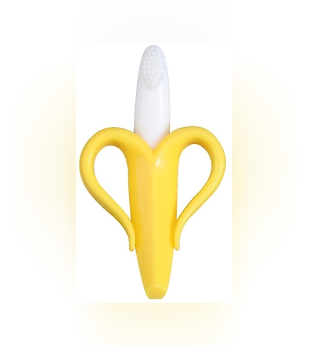 Jucarie dentitie bebelusi Flippy, banana, cu manere de prindere, material silicon non-toxic, fara miros, 10.5x5.9 cm, galben