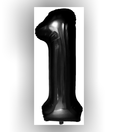 Balon din Folie Metalizata, Flippy, Figurina Cifra, Tema Aniversare 80 cm, Ambalaj Individual, Pai inclus, Umflare cu Aer sau Heliu, Negru, Cifra 1