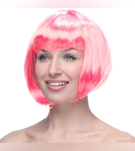 Peruca Cosplay, Flippy, Tunsoare Bob cu Breton, pentru Carnaval, Halloween, Petreceri Tematice, din PET, Marime Universala, Roz Deschis