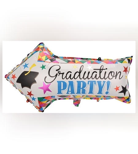 Balon din Folie Metalizata, Flippy, Figurina Sageata, Tema Absolvire, 82x50 cm, Ambalaj Individual, Pai Inclus, Umflare cu Aer sau Heliu, Multicolor