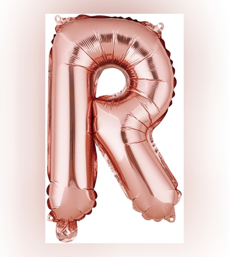 Balon Folie Metalizata Litera R, Flippy, 40 cm, Umflati cu Heliu sau Aer, Ambalaj Individual, Pai inclus, Rose Gold