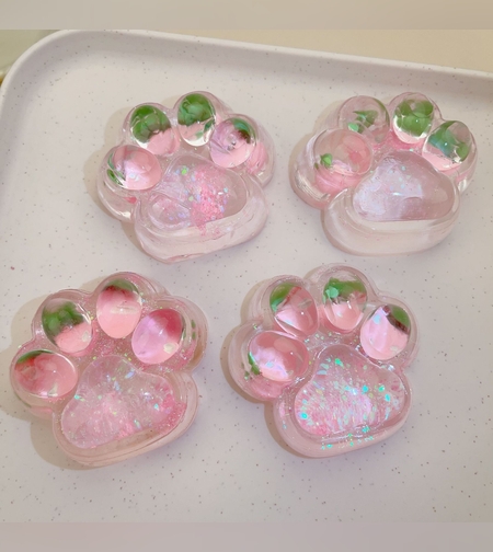 Jucarie Antistres Squishy, Flippy, cu Revenire Lenta, Squeeze Pinch Family, Model Labuta de Pisica cu Sclipici, 6.5x6 cm, 60g, Ambalaj Transparent, Roz