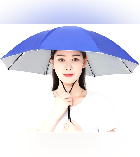 Umbrela de Cap, Flippy, Diametru 69 cm, Snur Reglabil de Cap, Protectie UV/Ploaie, Albastru Inchis