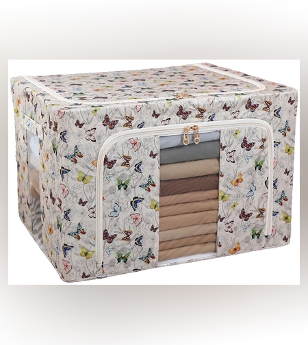 Cutie Depozitare, Flippy, 66L, din Material Textil, 50 x 40 x 33 cm, pentru Haine si Lenjerii, Model Fluturasi, Multicolor