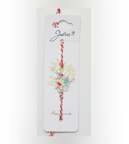 Martisor Bratara Alb-Rosu cu Pandantiv Metalic, Model 4