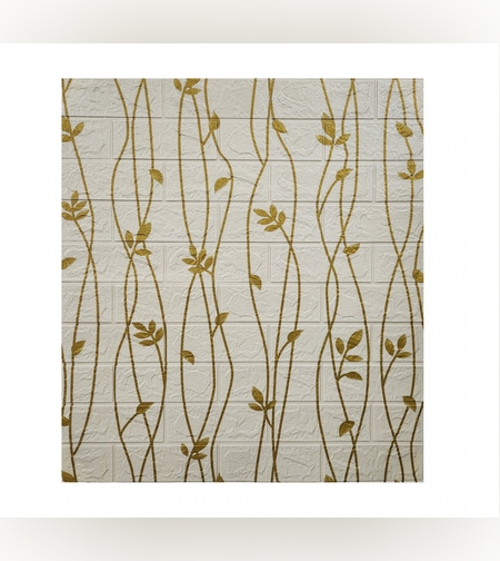 Set 10 Stickere de Perete, Flippy, Autoadezive, 70 x 77 cm, Suprafata Acoperita 5.3 mp, din PVC, Model Frunze Aurii, Bej