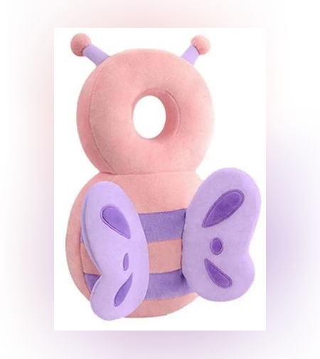 Perna tip Rucsac pentru Protectia Capului, Flippy, Tetiera tip Fluturas de Plus, pentru Bebelusi, 33x6x19 cm, Roz