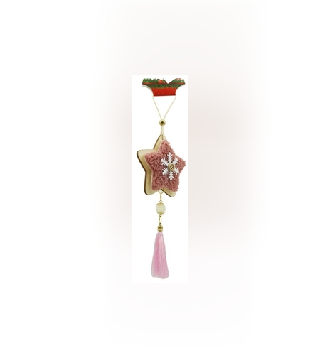 Ornament de brad stea, Flippy, roz, lemn/textil, 25 cm
