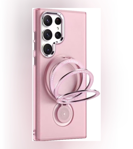Husa de protectie Flippy, cu incarcare Wireless, Tehnologie Magsafe, TPU, Inel magnetic rotativ cu functie de suport, pentru  Samsung Galaxy S23 Ultra , Rose Gold