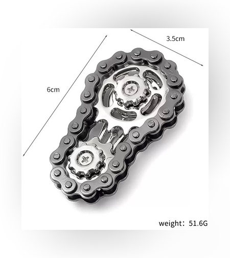 Jucarie Fidget Spinner Premium Anti Stres, Flippy, Giroscop din Aliaj, Jucarie din Metal de decompresie, forma Lant de Angrenaj de Bicicleta, 6 x 3.5 cm, Negru