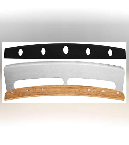 Taietor Feliator de Pizza, Flippy, din Otel Inoxidabil, cu Capac, Maner din Lemn, Antialunecare, Lama Neteda si Ascutita, 34x10 cm, Maro