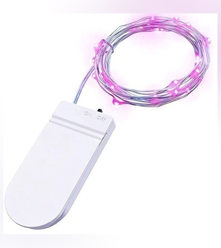 Instalatie Craciun, 1 metru, 10 LED-uri, Roz, cu baterii, fir cupru, liniar, interior/exterior, Flippy