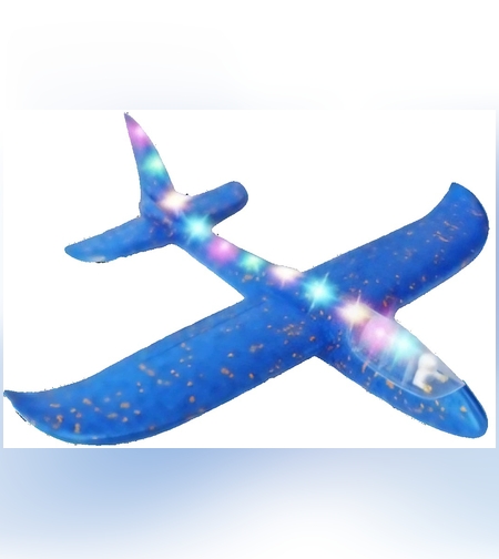 Avion Planor cu Pilot, Flippy, Din Polistiren, Cu Lumini pe Toata Lungimea, 47 cm, Albastru