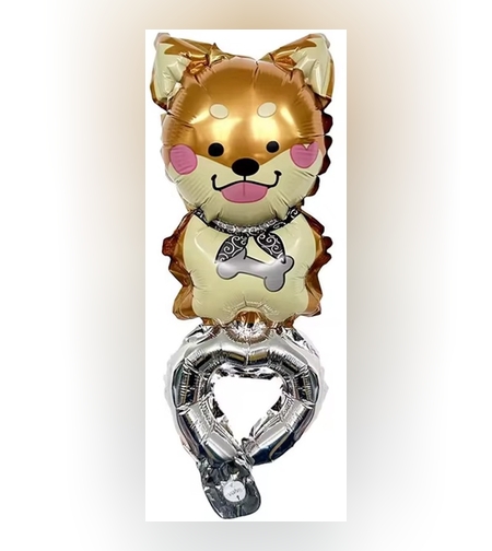 Balon din Folie Metalizata, Flippy, Figurine Animalute, Tip Bratara, Model Catel, Ambalaj Individual, Pai Inclus, Umflare cu Aer sau Heliu, Maro