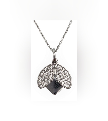 Colier Argint 925, Inima cu Buburuza cu Zirconii Albe 42 cm