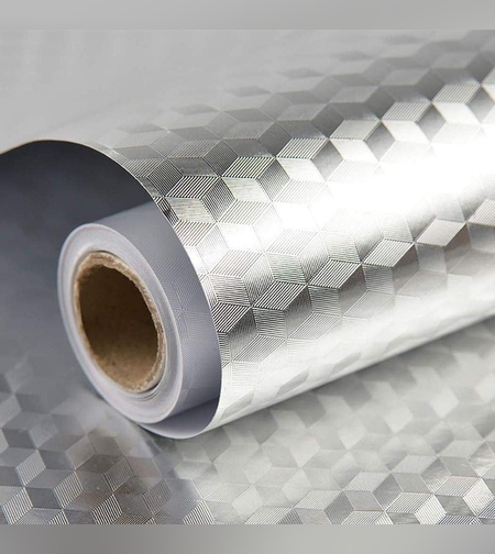 Autocolant de Bucatarie, Flippy, Autoadeziv, Impermeabil, Rezistent la Temperaturi Ridicate, din PVC, 30 x 100 cm, Model Cub 3D, Argintiu