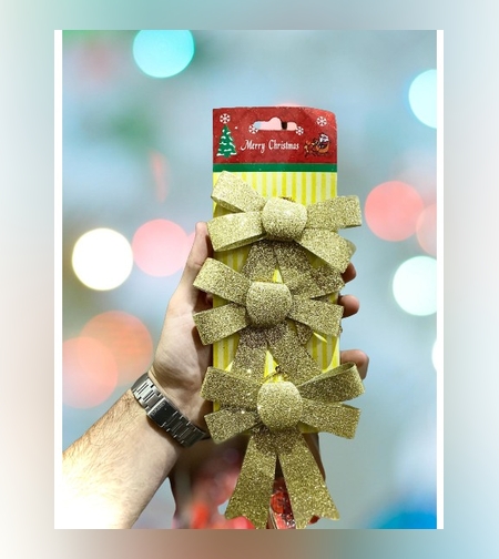 Set 3 fundite pentru brad, Aurii, cu sclipici, 10 x 11 cm, din poliester, Flippy