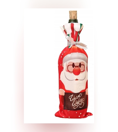 Husa Craciun pentru sticla de vin Flippy, tema Mos Craciun, material textil, 34 cm, multicolor