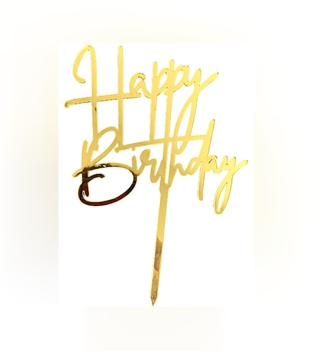 Decoratiune Topper pentru Tort, Flippy, Model Happy Birthday, Tematica Aniversare, Auriu, 10 cm