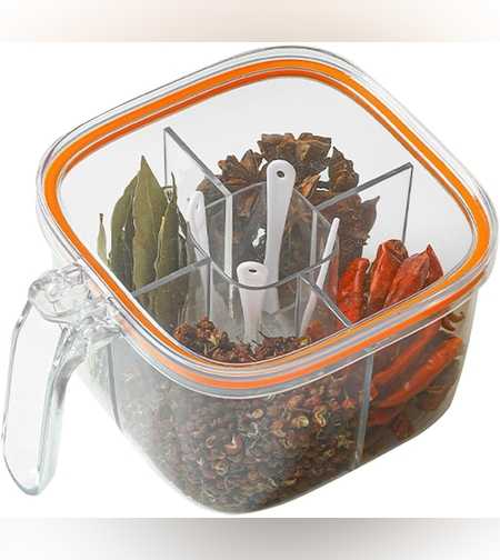 Cutie Depozitare Alimente, Flippy, din Plastic/Silicon, 20 x 10 x 10 cm, 5 Compartimente, Alb/Portocaliu