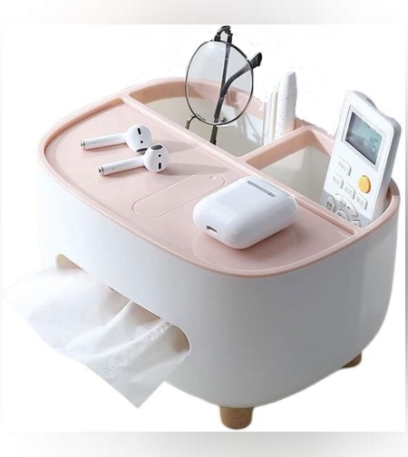 Suport pentru Servetele, Flippy, Cutie Multifunctionala, Design Minimalist, ABS, cu Suport pentru Obiectele Personale, pentru Birou, 21x12x12 cm, Roz