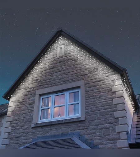 Instalatie de Craciun, Flippy®, Tip Turturi, Sectiune 5 m, 143 LED-uri, 8 Jocuri de Lumini, Fir Alb, Lumina Alb Rece, IP44, Interconectabila