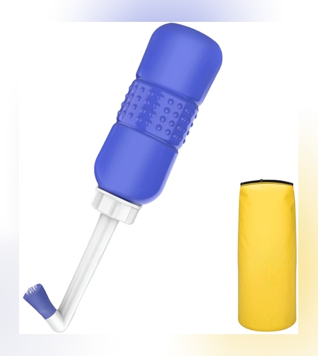 Bideu Portabil pentru Igiena Intima, Flippy, pentru Postpartum/ Postoperator, 450 mL, cu Capac si Husa Galbena, 29.5x7 cm, Culoare Recipient Mov