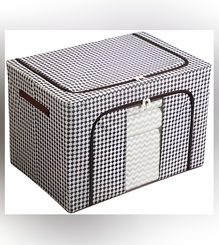 Cutie de Depozitare Pliabila, Flippy, Cu fermoar Bidirectional, 100 L, Textil, 60x42x40 cm, Cadru Metalic, o Fereastra, Suport Baza Stabil din Plastic, Design Zebra, Alb Negru