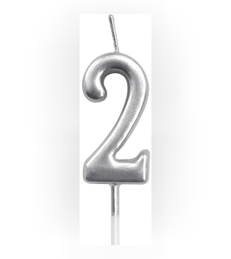 Lumanare de Tort, Flippy, Model Cifra 2, Party, 4.5 x 2.5 cm, din Parafina, Argintiu