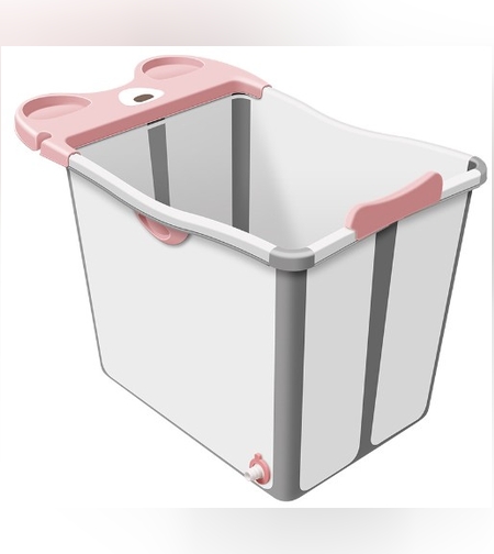 Cada Pliabila pentru Baie, Flippy, din PP+TPE, pentru Copii +6 Luni, Model Ursulet, Scaun de Interior, Detasabil, 82 x 50 x 54 cm, Roz