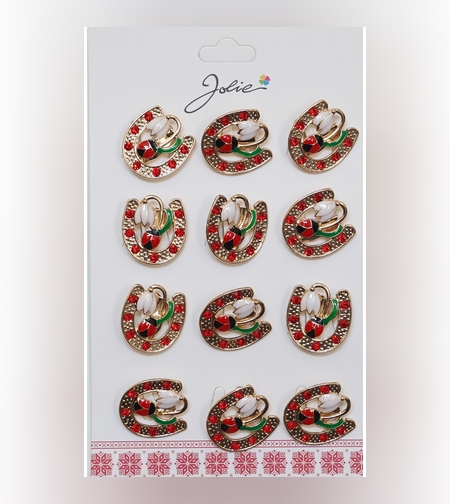 Set 12 Brose Martisor Primavara Potcoava cu Pietre cu Buburuz si Floare