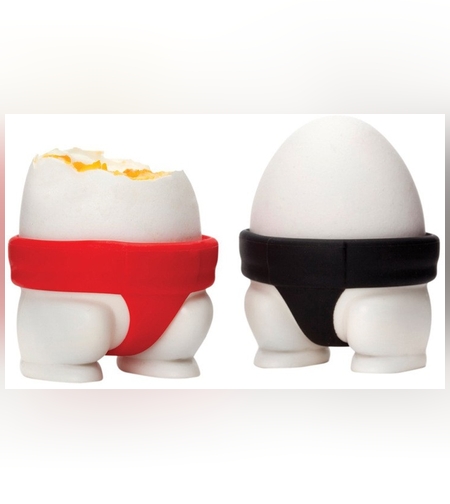 Set 2 Suporturi pentru Oua Fierte, Flippy, Model Sumo, din Silicon si PP, Multicolor
