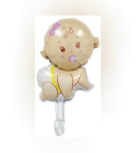 Balon din Folie Metalizata, Flippy, Mini Figurina, Model Bebelus Fetita, Tematica Gender Reveal, 45x25 cm, Ambalaj Individual, Pai Inclus, Umflare cu Aer sau Heliu, Multicolor