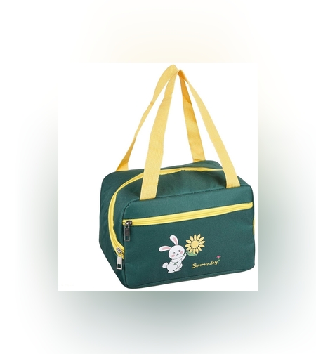 Geanta Termo-Izolanta, Flippy, Compartimente Telefon si Tacamuri, Multifunctionala, Impermeabila, 30x21x20 cm, Design Iepuras, Verde