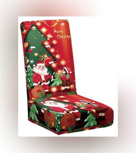 Husa pentru scaun, Flippy, Tematica Craciun, Model 2 Mos Craciun si Baietel, Verde/Rosu