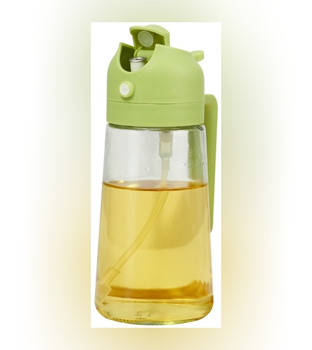 Recipient Ulei 2 in 1, Flippy, Functie Spray & Turnare, din Sticla, Fara Scurgere, 18.5 x 7.7 cm, 470 ml, Verde