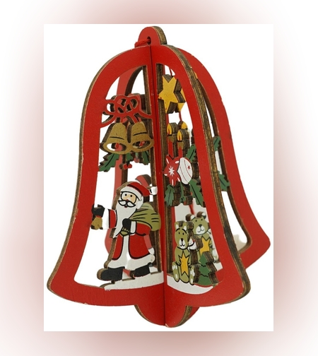 Ornament de brad clopotel, Flippy, multicolor, lemn, 10.5x9.5 cm