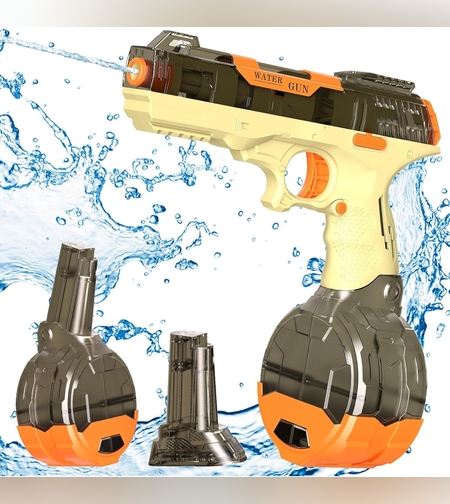 Pistol cu Apa Electric, Flippy, 2 Rezervoare 75/350 ml, din ABS+Silicon, Baterie, Incarcare USB, Conectare la Furtun, +6 Ani, Maro