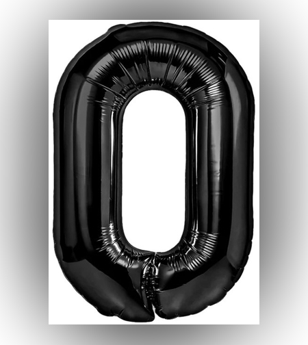 Balon din Folie Metalizata, Flippy, Figurina Cifra, Tema Aniversare 80 cm, Ambalaj Individual, Pai inclus, Umflare cu Aer sau Heliu, Negru, Cifra 0