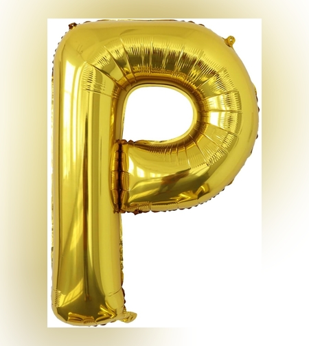 Balon Folie Metalizata Litera P, Flippy, 40 cm, Umflati cu Heliu sau Aer, Ambalaj Individual, Pai inclus, Auriu
