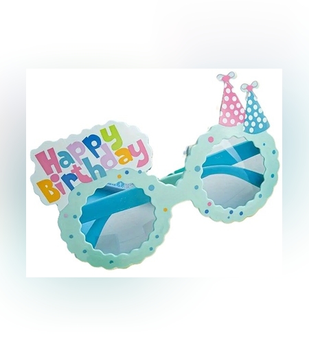 Ochelari Decorativi, Flippy, pentru Petrecere, din ABS, Unisex, Model Happy Birthday, 13.5 x 8.5 cm, Albastru cu Lenile Albastre