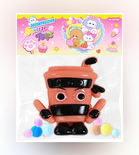 Jucarie Antistres Squishy, Flippy, Model Cappuccino Assassino, cu Revenire Lenta, din TPR, 12 x 11 x 3 cm, Multicolor